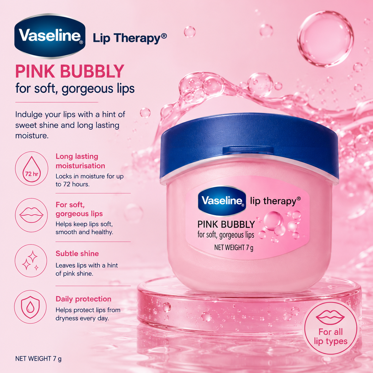 Vaseline Lip Therapy Mini Jar Pink Bubbly 7g