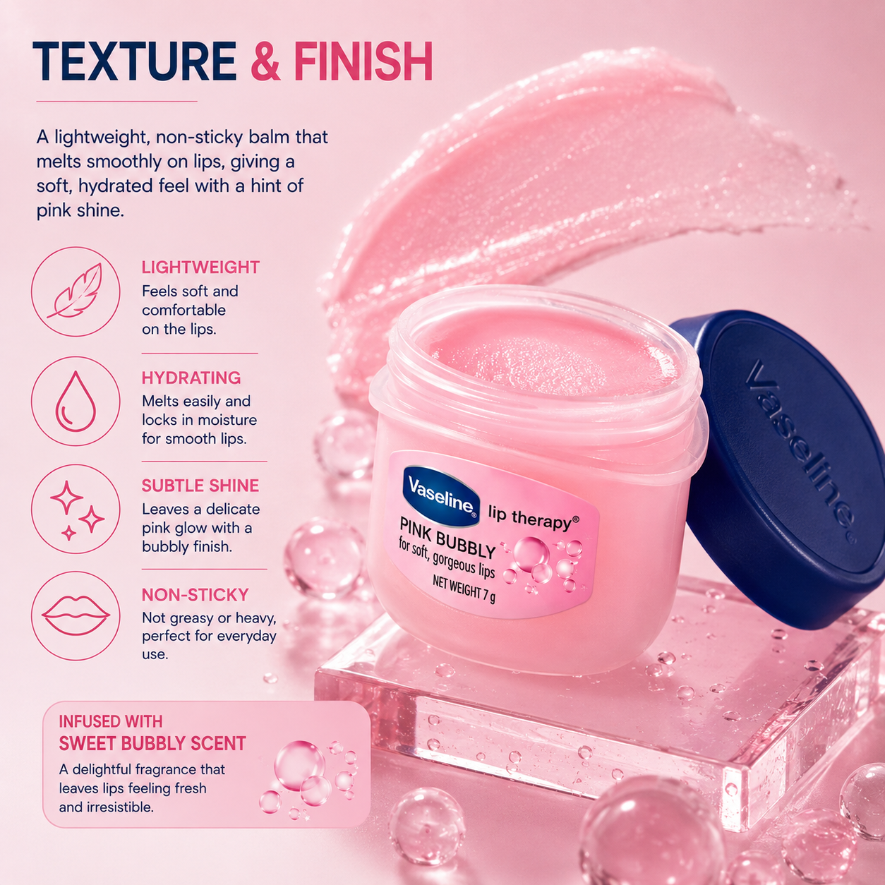 Vaseline Lip Therapy Mini Jar Pink Bubbly 7g