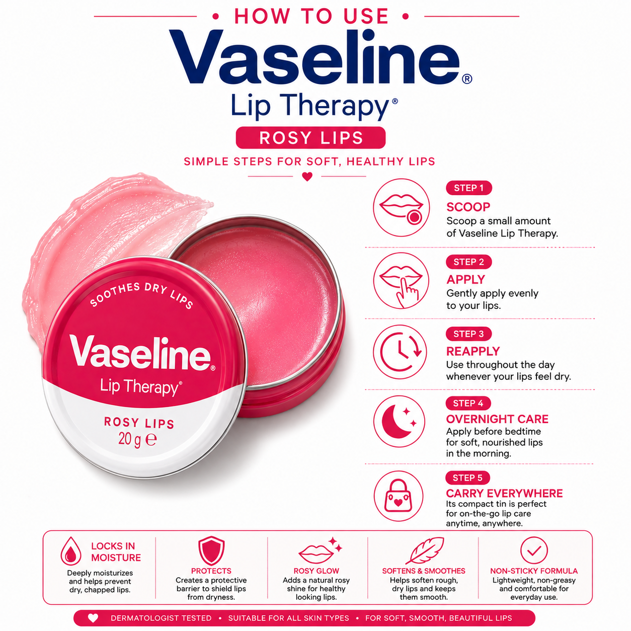 Vaseline Lip Therapy Rosy Lips Tin 20g