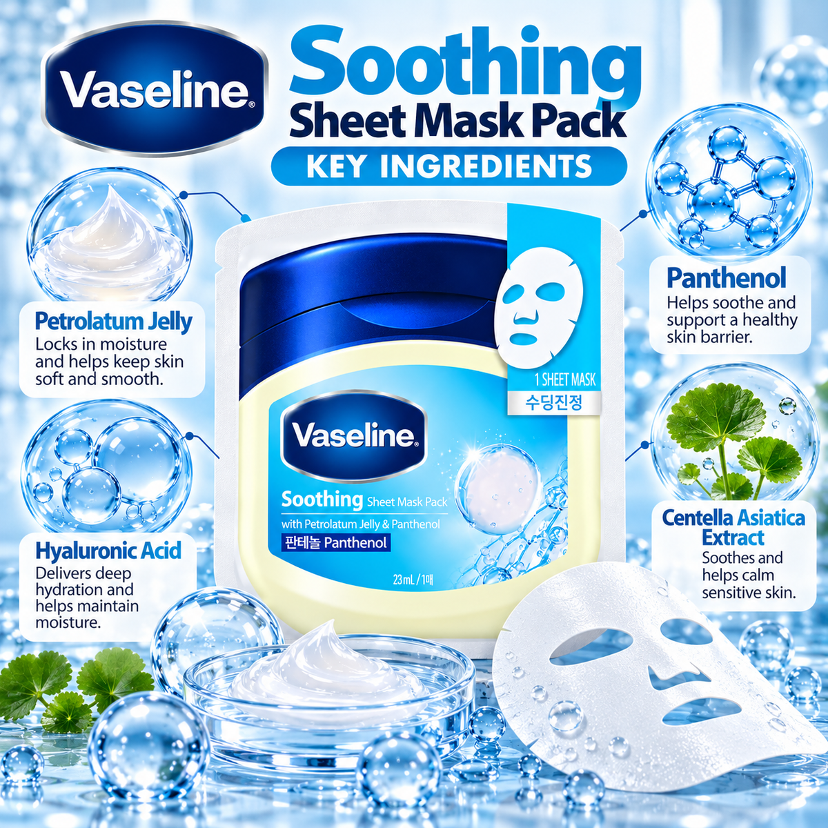 Vaseline Soothing Sheet Mask with Petrolatum Jelly & Panthenol 23 ml – 1 Sheet
