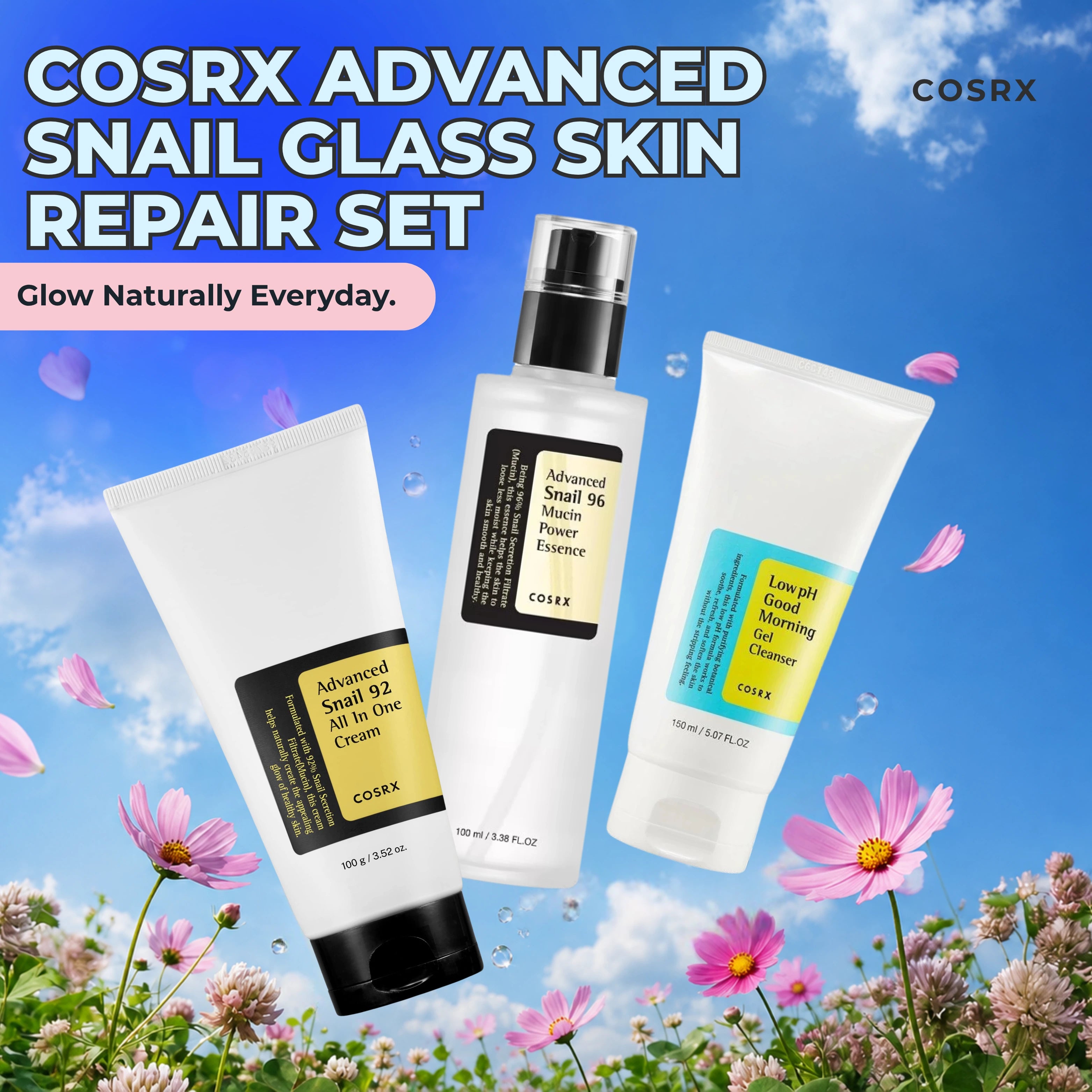 COSRX Advanced Snail Glass Skin Repair Set – 3-Piece Korean Skincare Routine