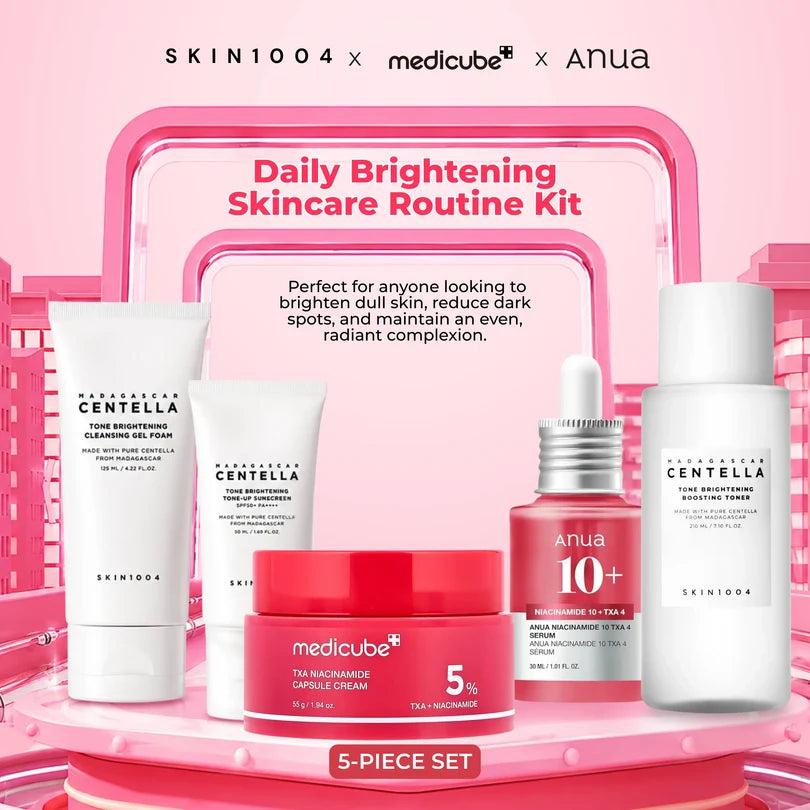 Anua × Medicube × SKIN1004 - Daily Brightening Skincare Routine Kit (5-Piece Set)