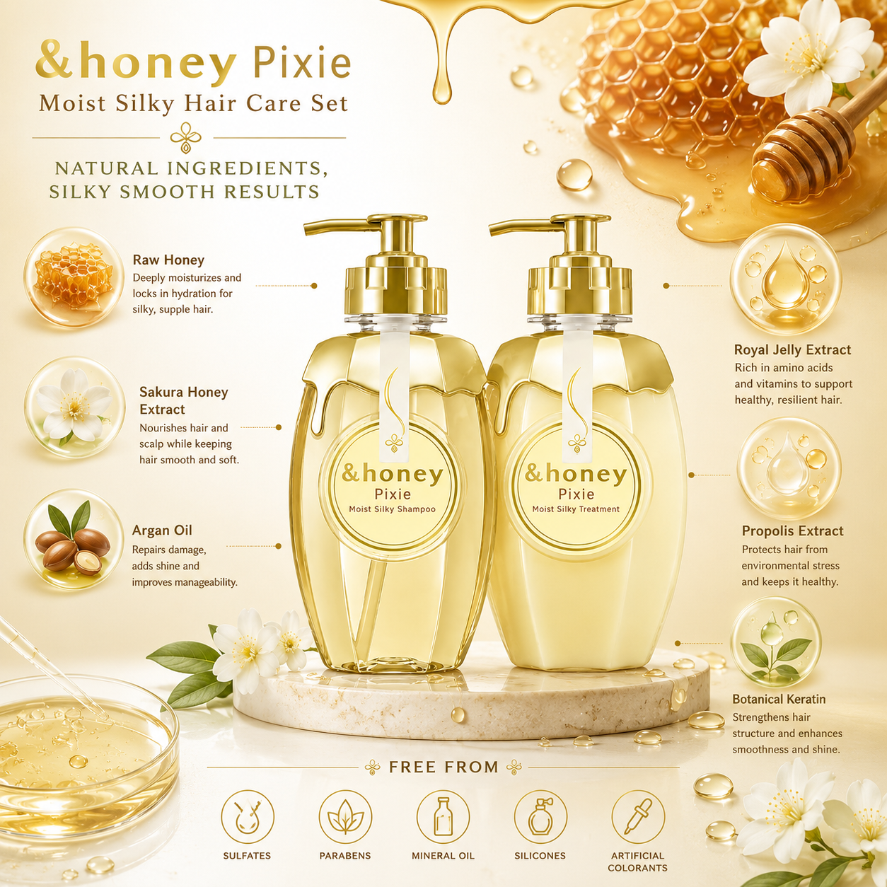 &honey Pixie Moist Silky Hair Care Set – 2-Piece