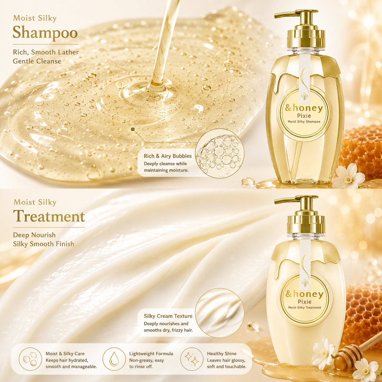 &honey Pixie Moist Silky Hair Care Set – 2-Piece