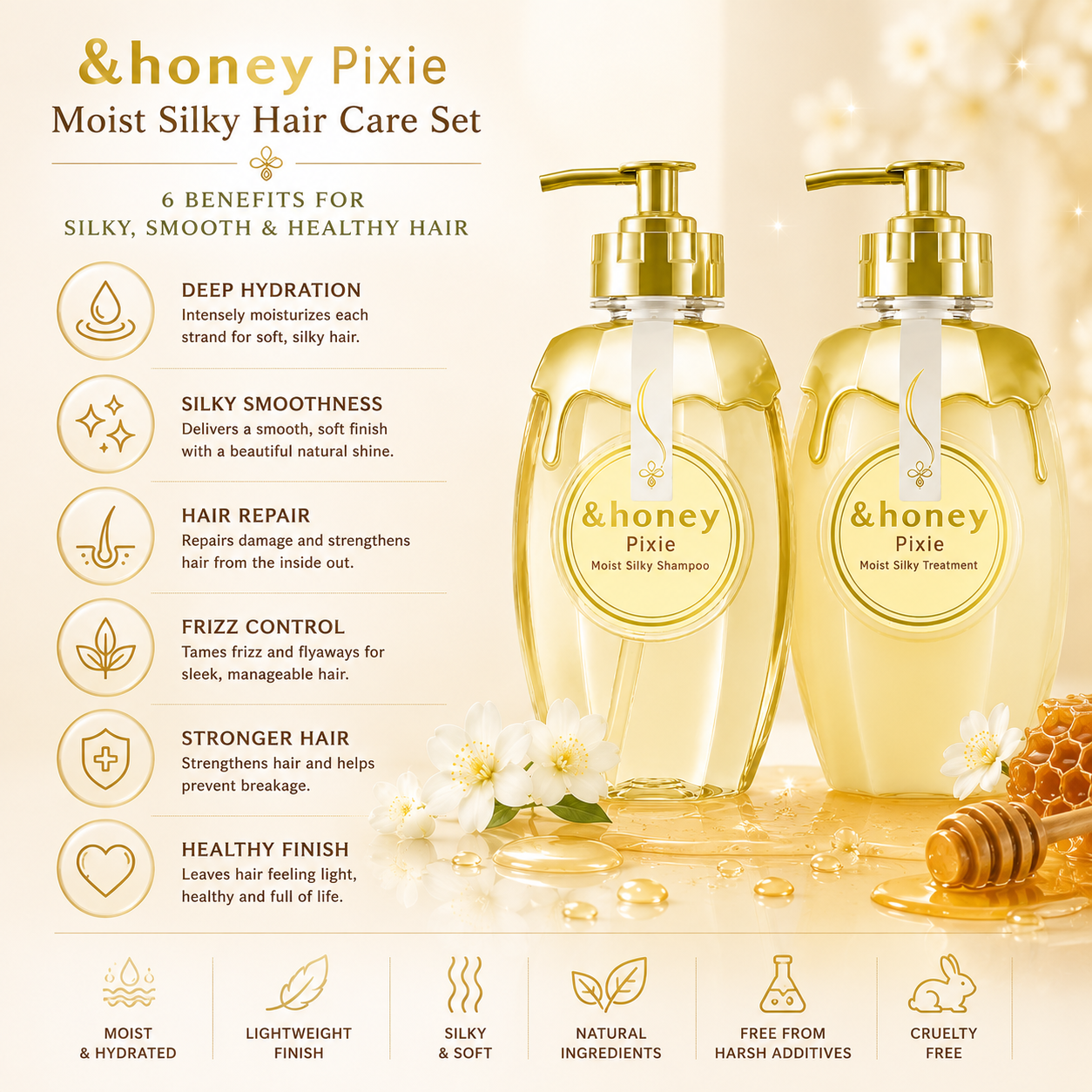 &honey Pixie Moist Silky Hair Care Set – 2-Piece